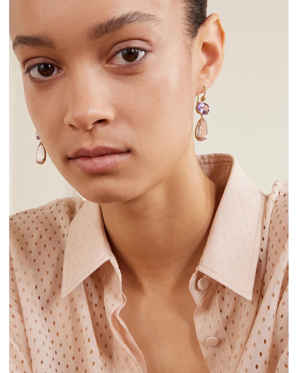 Irene Neuwirth Natural Gemmy Gem 18-Karat Diamond, Amethyst And Morganite Earrings