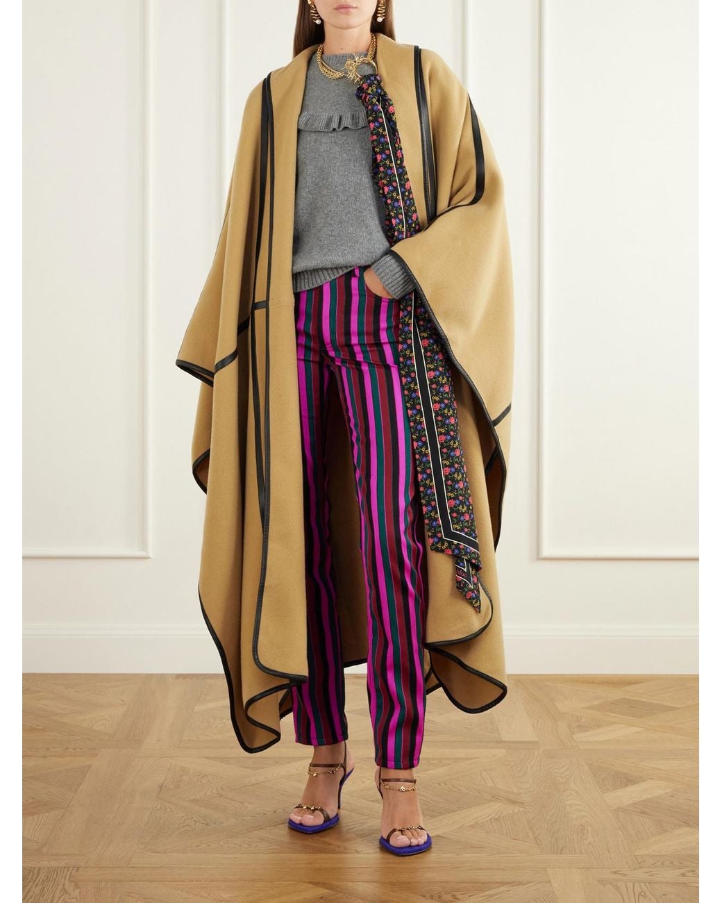 Chloé Purple Striped Virgin Wool Mid-Rise Skinny Pants