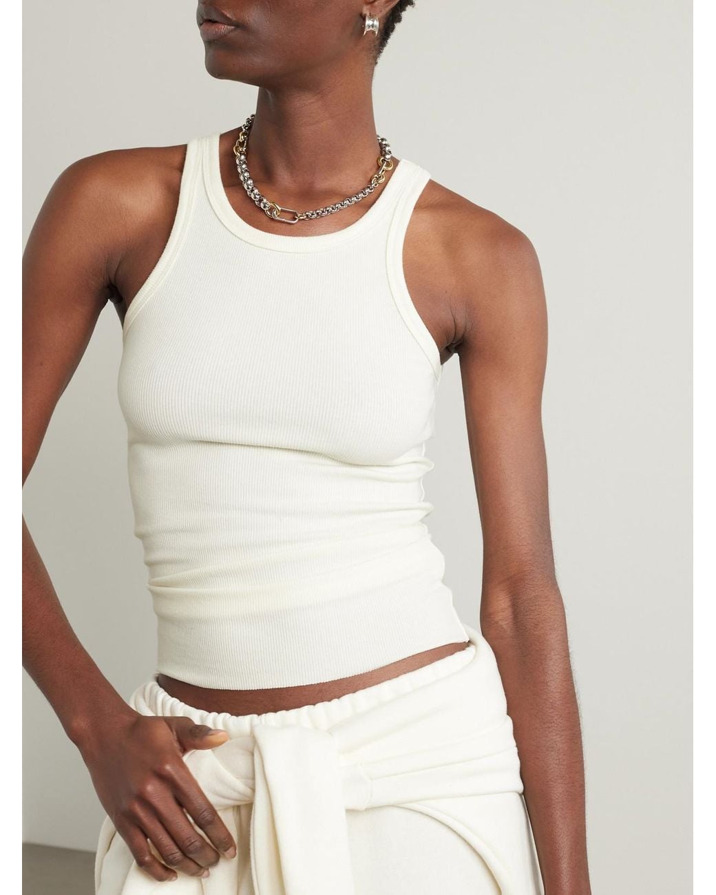 ÉTERNE White Ribbed Stretch-Jersey Tank