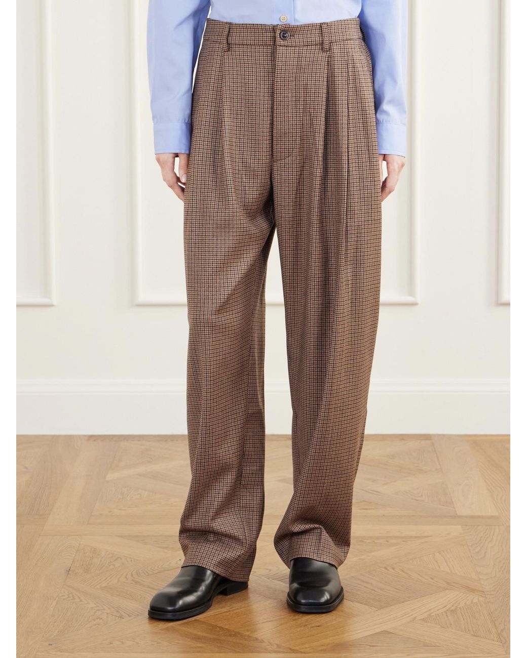 Jamie Haller Natural The Tapered Pleated Houndstooth Stretch Wool-Blend Pants