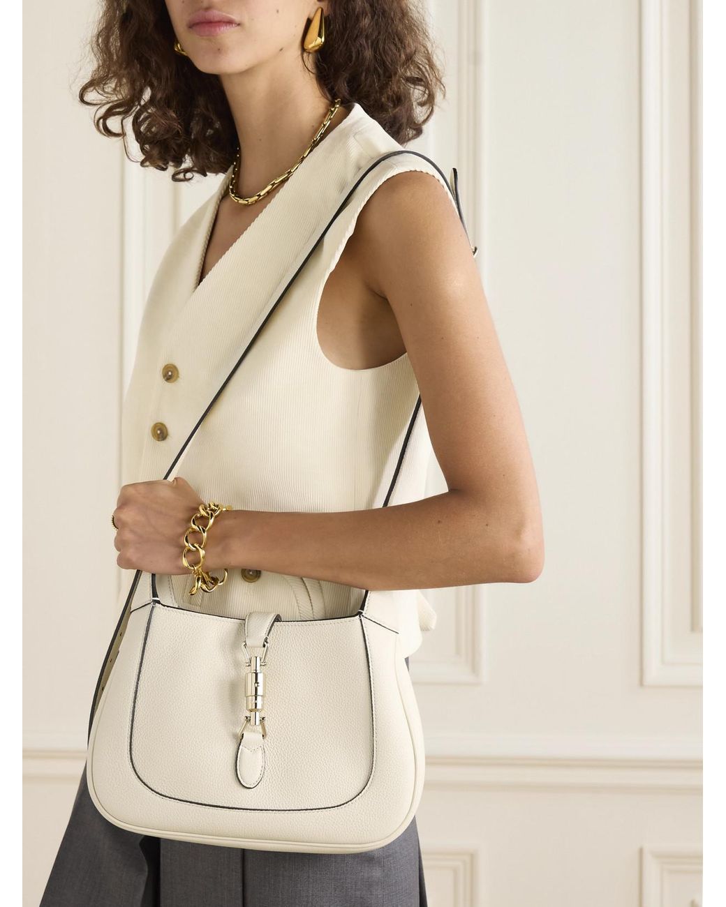 Gucci Natural Jackie 1961 Small Textured-Leather Shoulder Bag