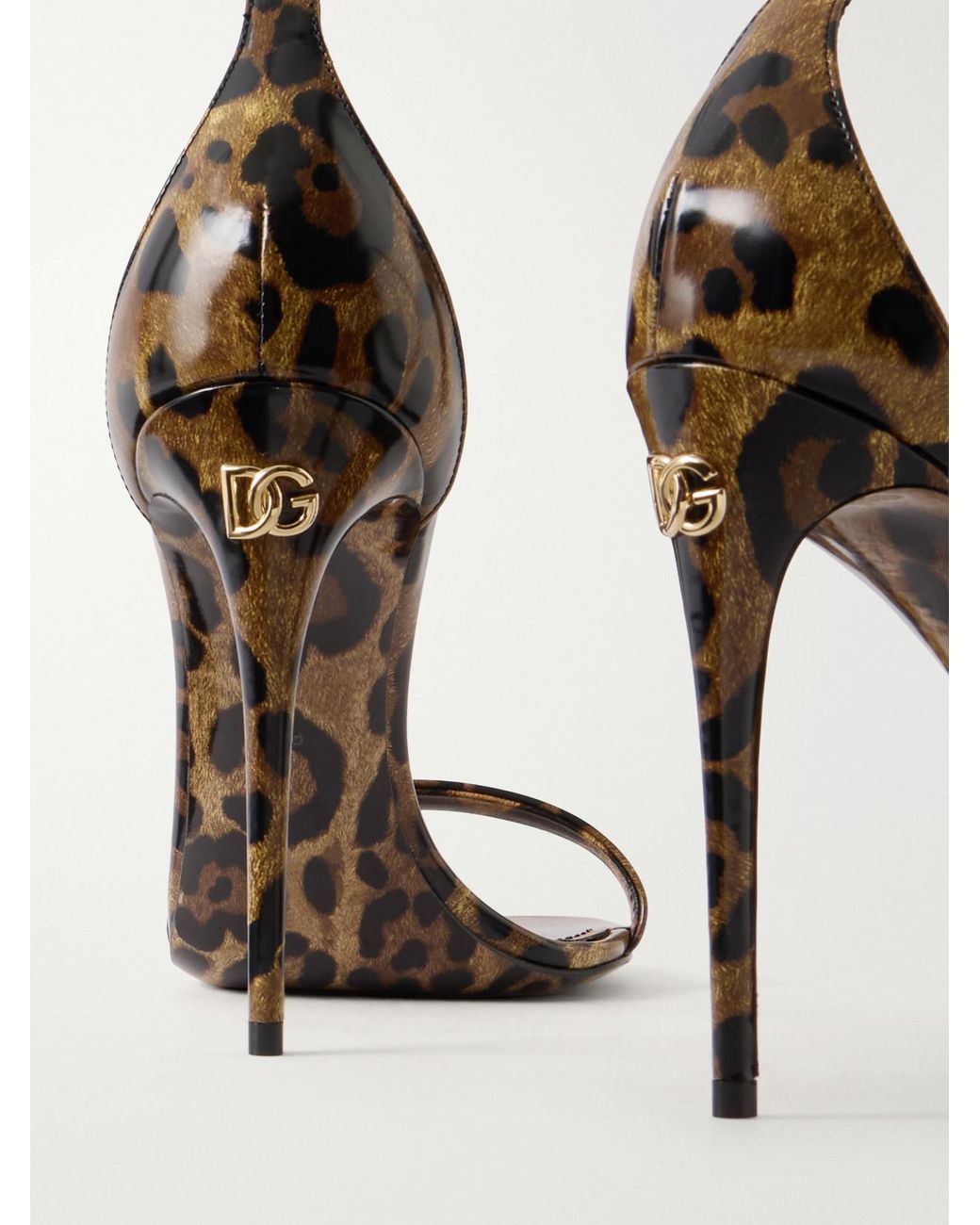 Dolce & Gabbana White Leopard-Print Leather Sandals