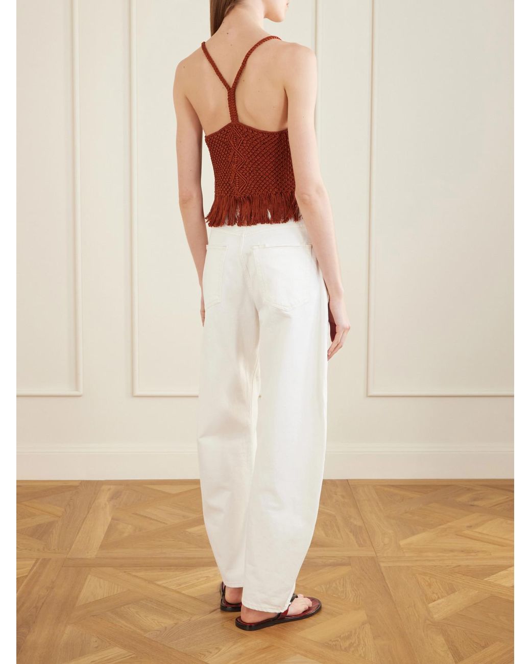 Escvdo Red Cantor Fringed Macramè Cotton Top