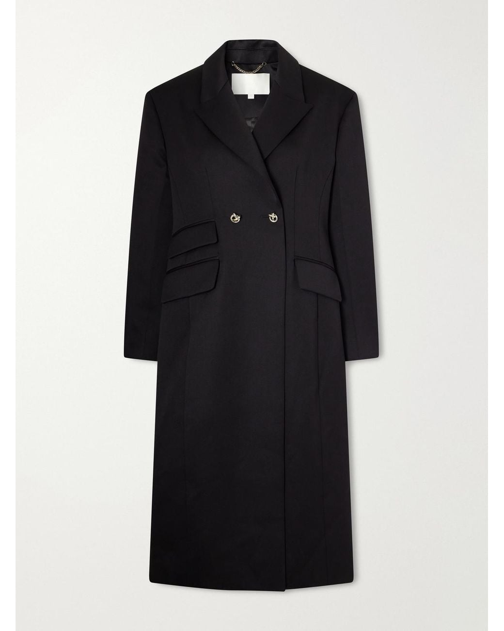 RÙADH Black The Ophelia Double-Breasted Satin-Trimmed Wool-Twill Coat