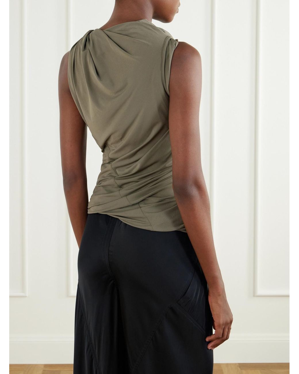 Rick Owens Green Luna Draped Crepe-Jersey Tank