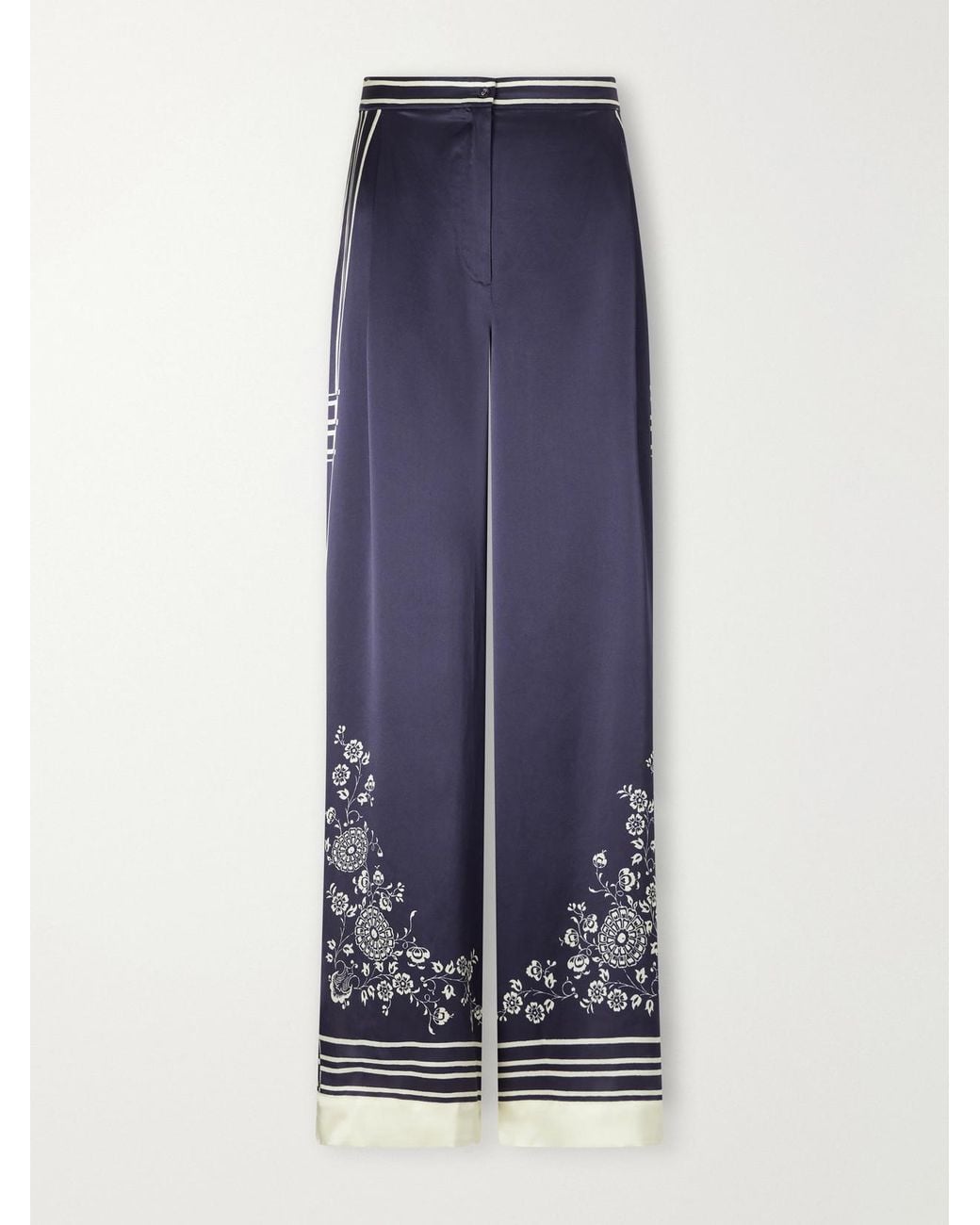 ALÉMAIS Blue Bandera Printed Silk-Satin Wide-Leg Pants