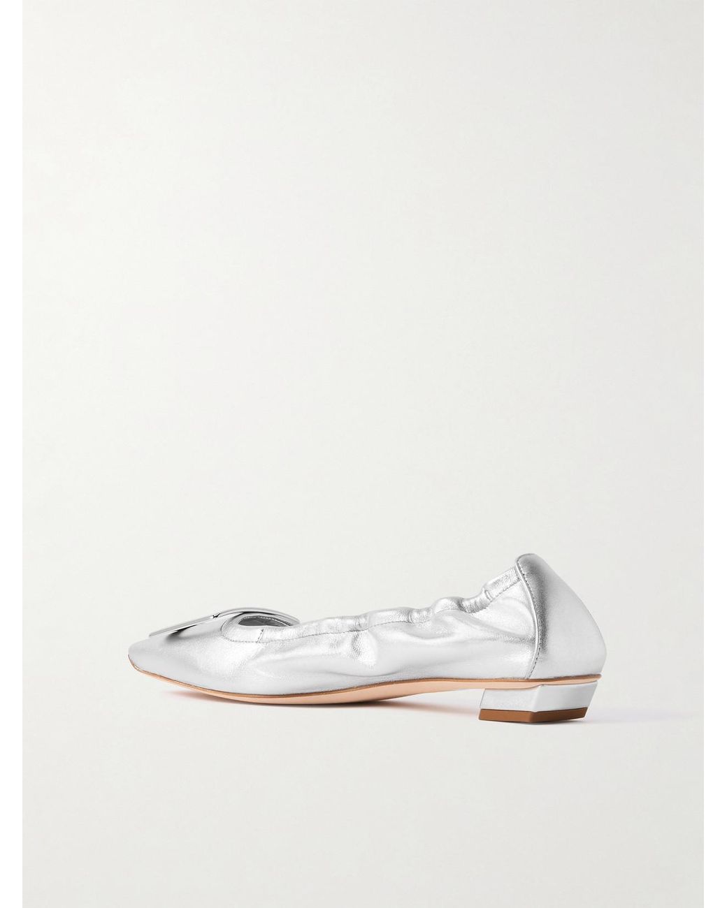 Roger Vivier White Belle Vivier 25 Embellished Metallic Ballet Flats
