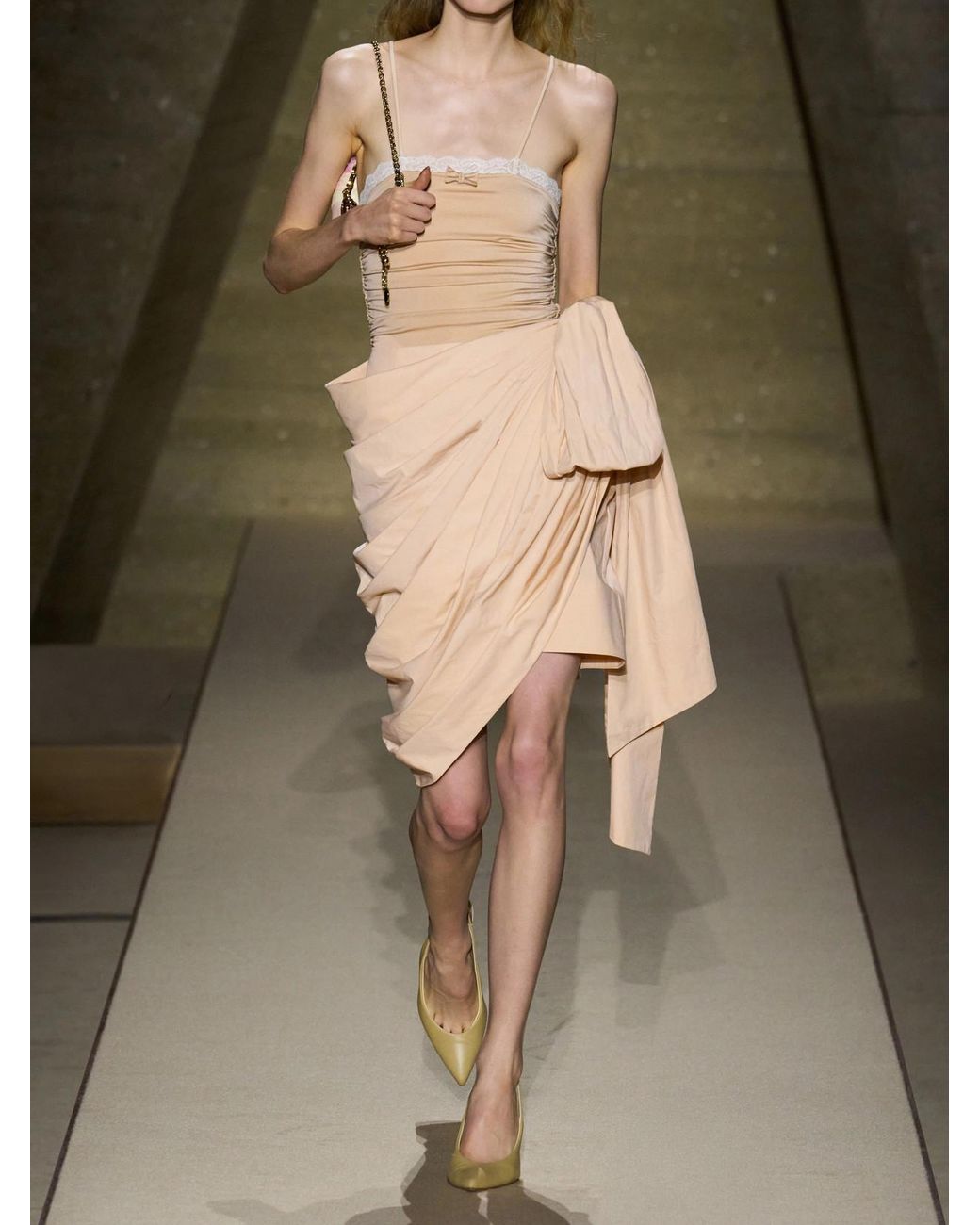 Chloé Natural Bow-Embellished Draped Cotton Midi Skirt