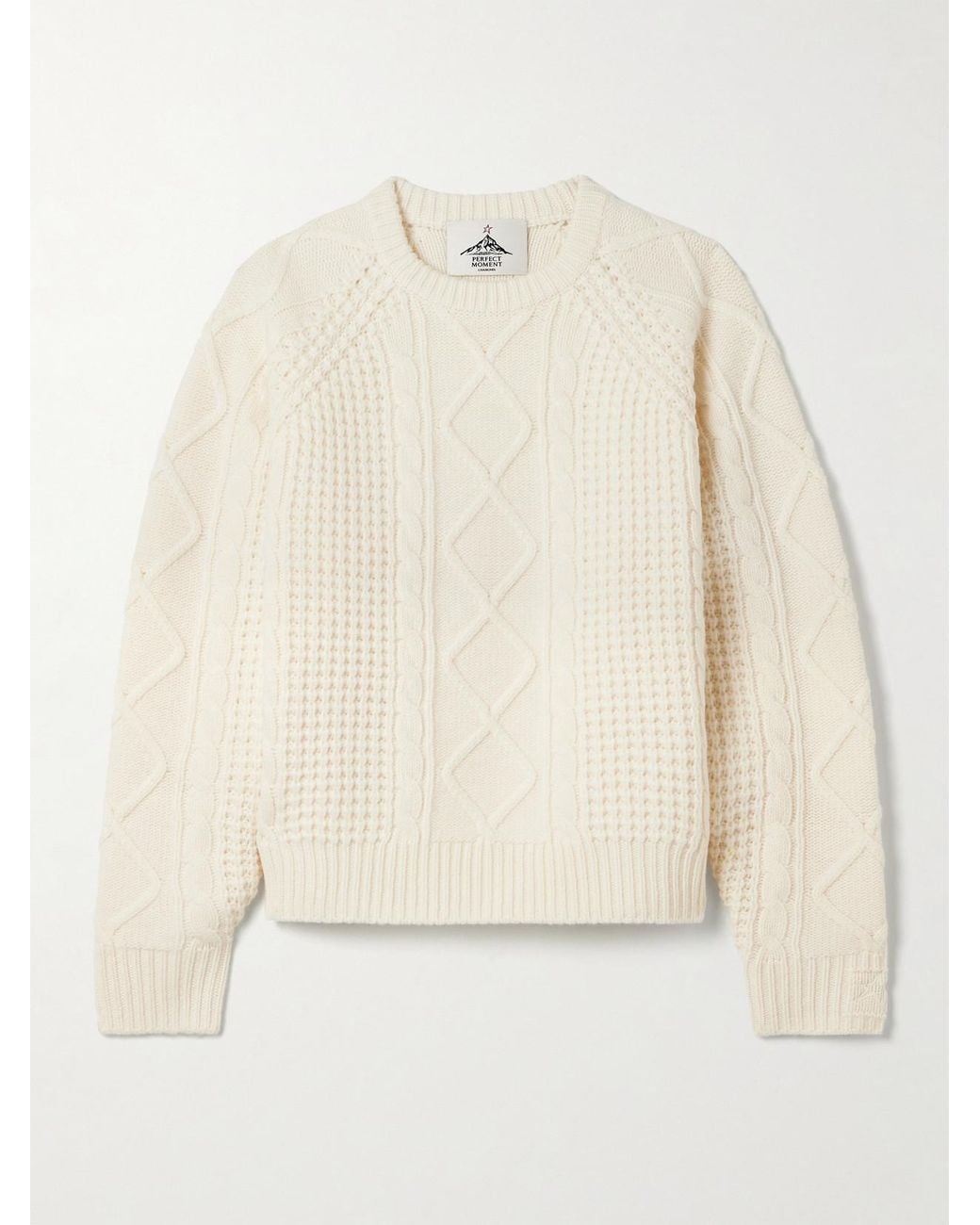 Perfect Moment Natural Crystal Cable-Knit Merino Wool Sweater