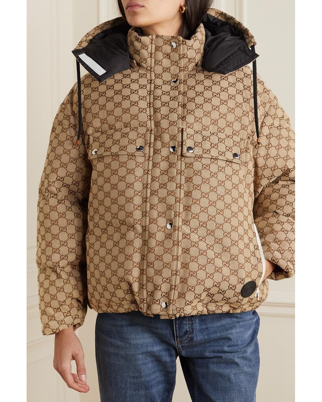 Gucci Hooded Padded Cotton-blend Logo-jacquard Down Jacket in