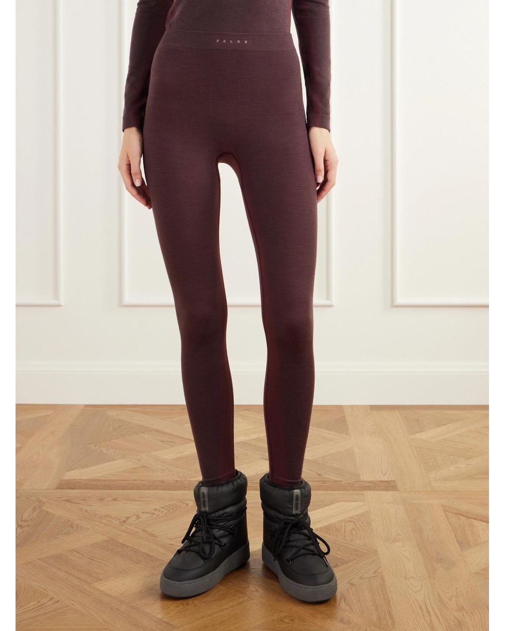 Falke Purple Thermozone Ribbed Jersey Leggings