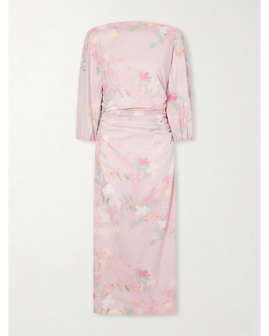 BERNADETTE Pink Ezra Floral-Print Cotton-Blend Midi Dress