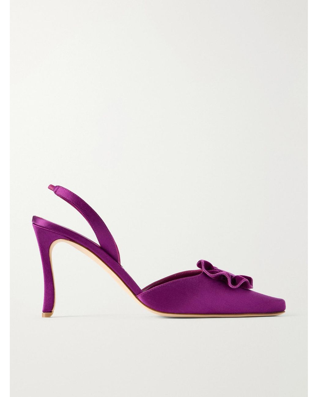 Manolo Blahnik Pink Caulosli 90 Velvet-Trimmed Satin Slingback Pumps