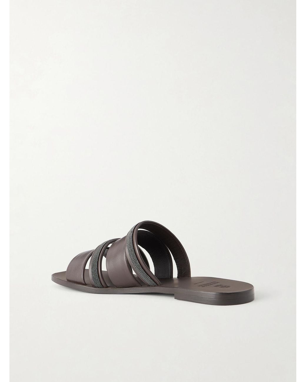 Brunello Cucinelli Brown Embellished Leather Sandals