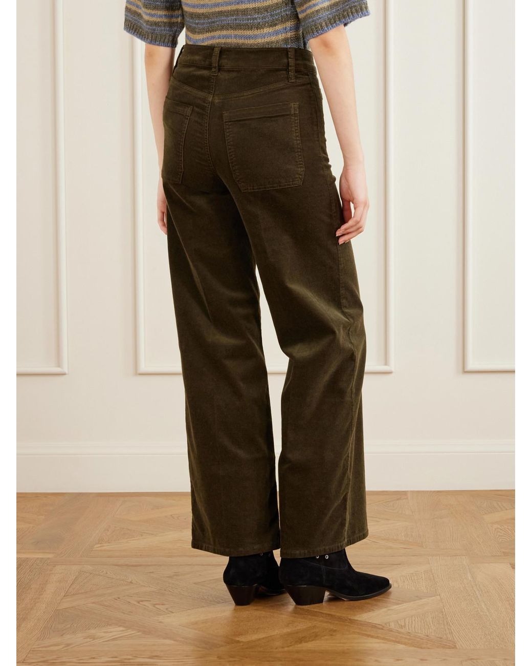 FRAME Green Le Slim Palazzo Modernist Cotton-Blend Corduroy High-Rise Wide-Leg Pants