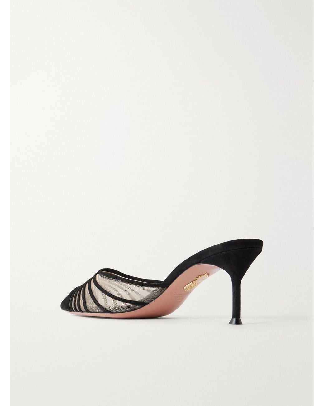 Aquazzura Black Dream Girl 65 Suede-Trimmed Mesh Mules