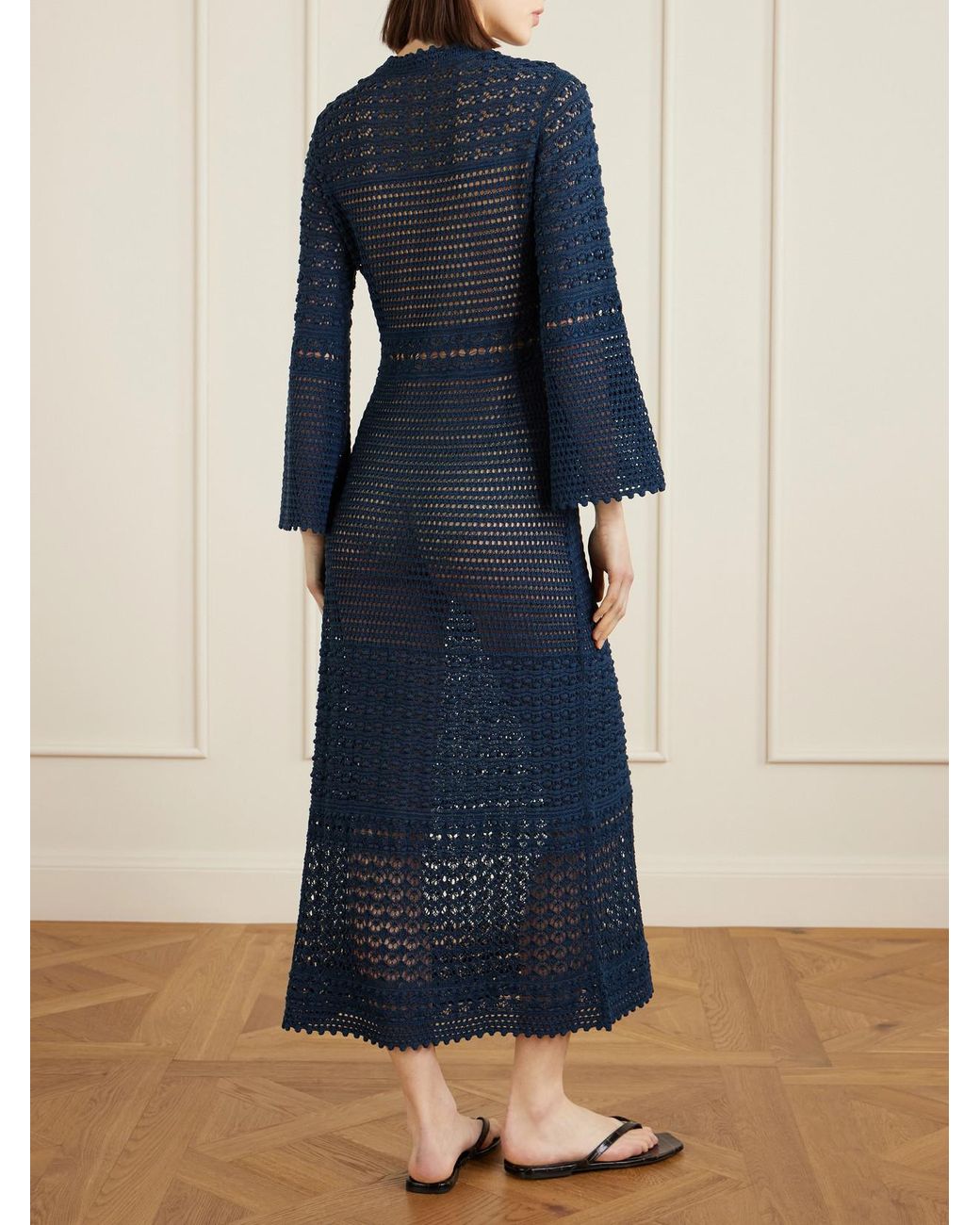 Eres Blue Madone Open-Knit Cotton-Blend Maxi Dress