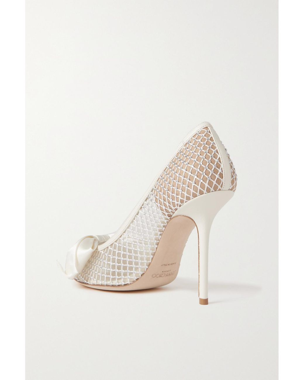 Jimmy Choo Love 100 Bow-detailed Embellished Leather-trimmed Mesh Pumps in  Natural