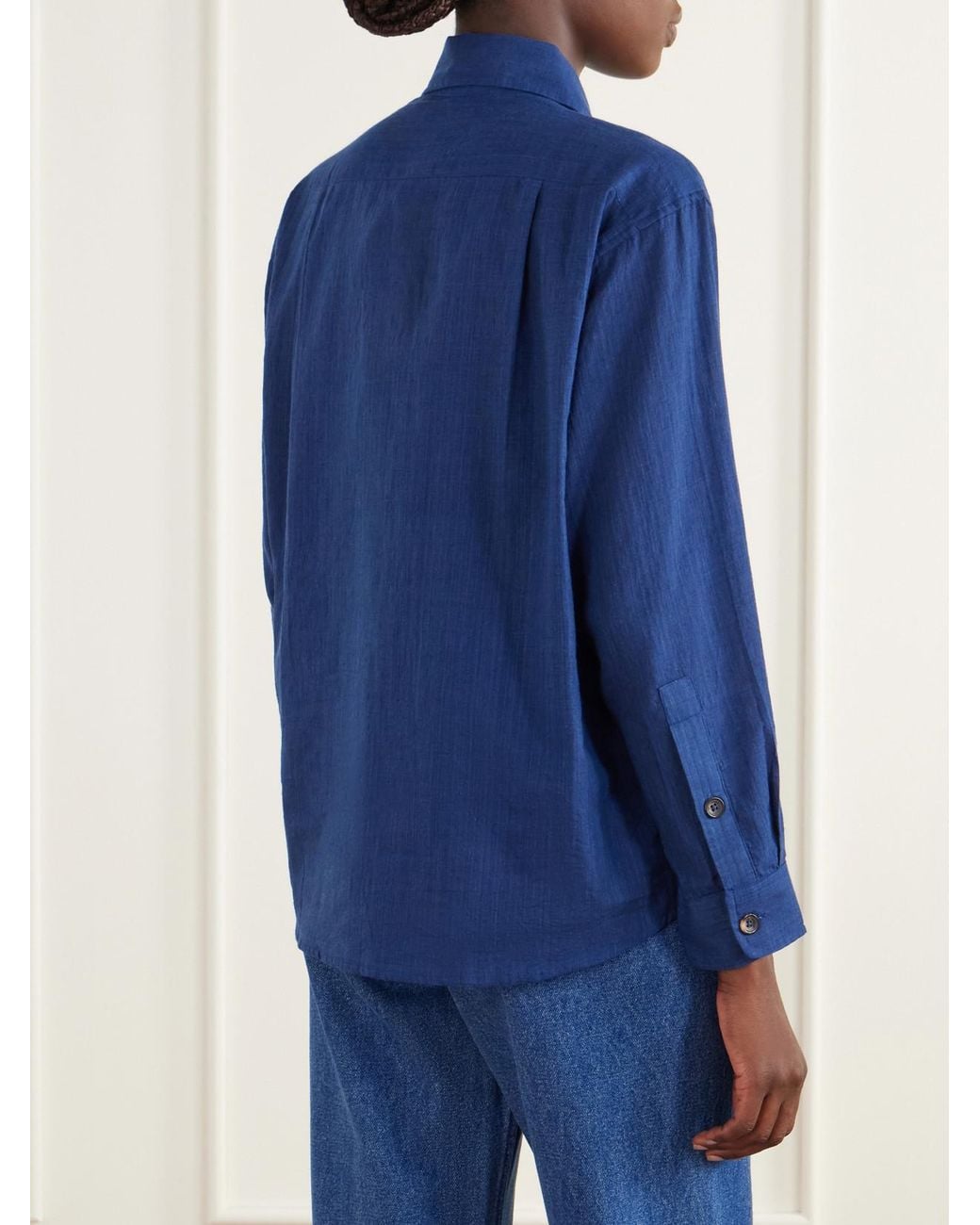 Kartik Research Blue Bead-Embellished Layered Striped Cotton Shirt