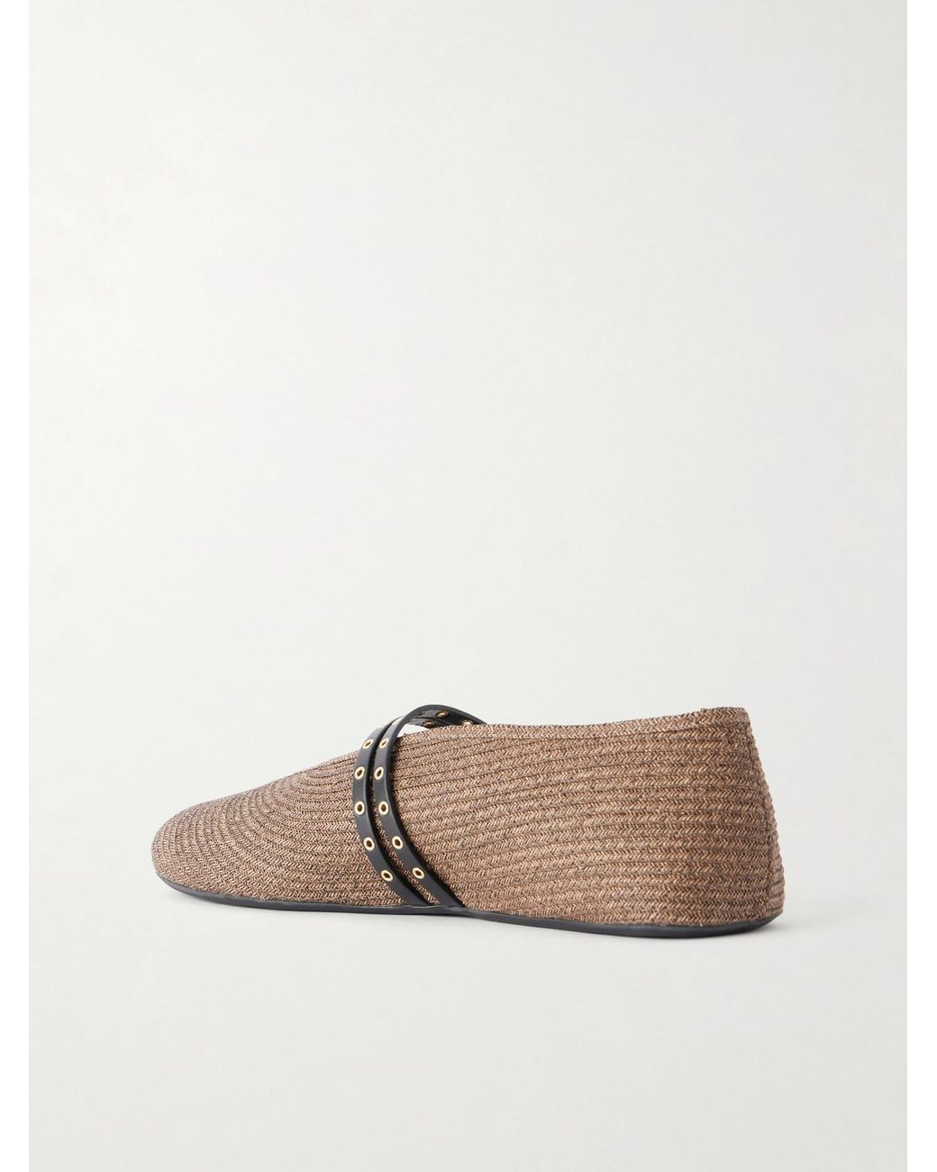Alaïa Brown Leather-Trimmed Raffia Ballet Flats