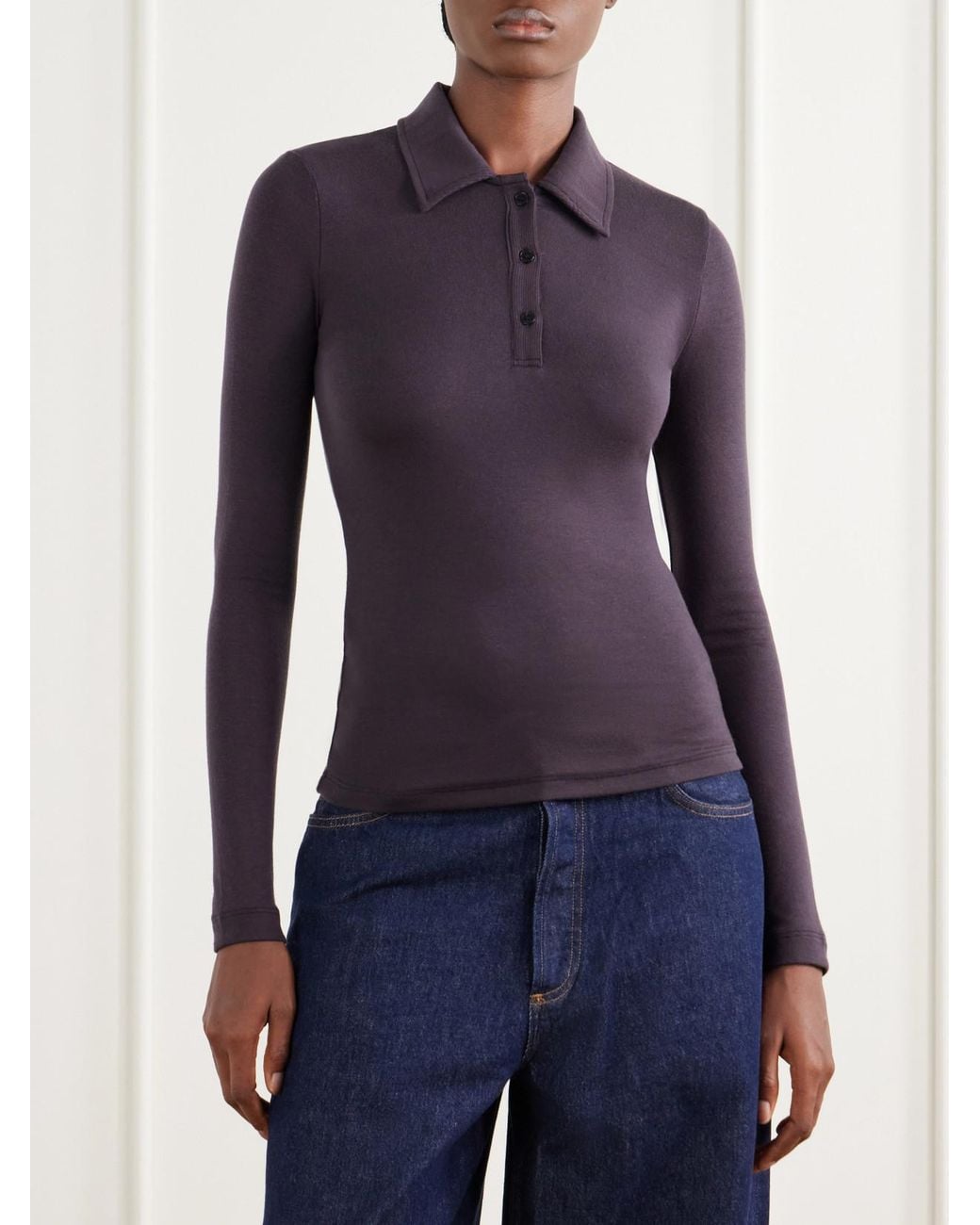 Agolde Blue Amos Stretch-Lyocell Polo Shirt