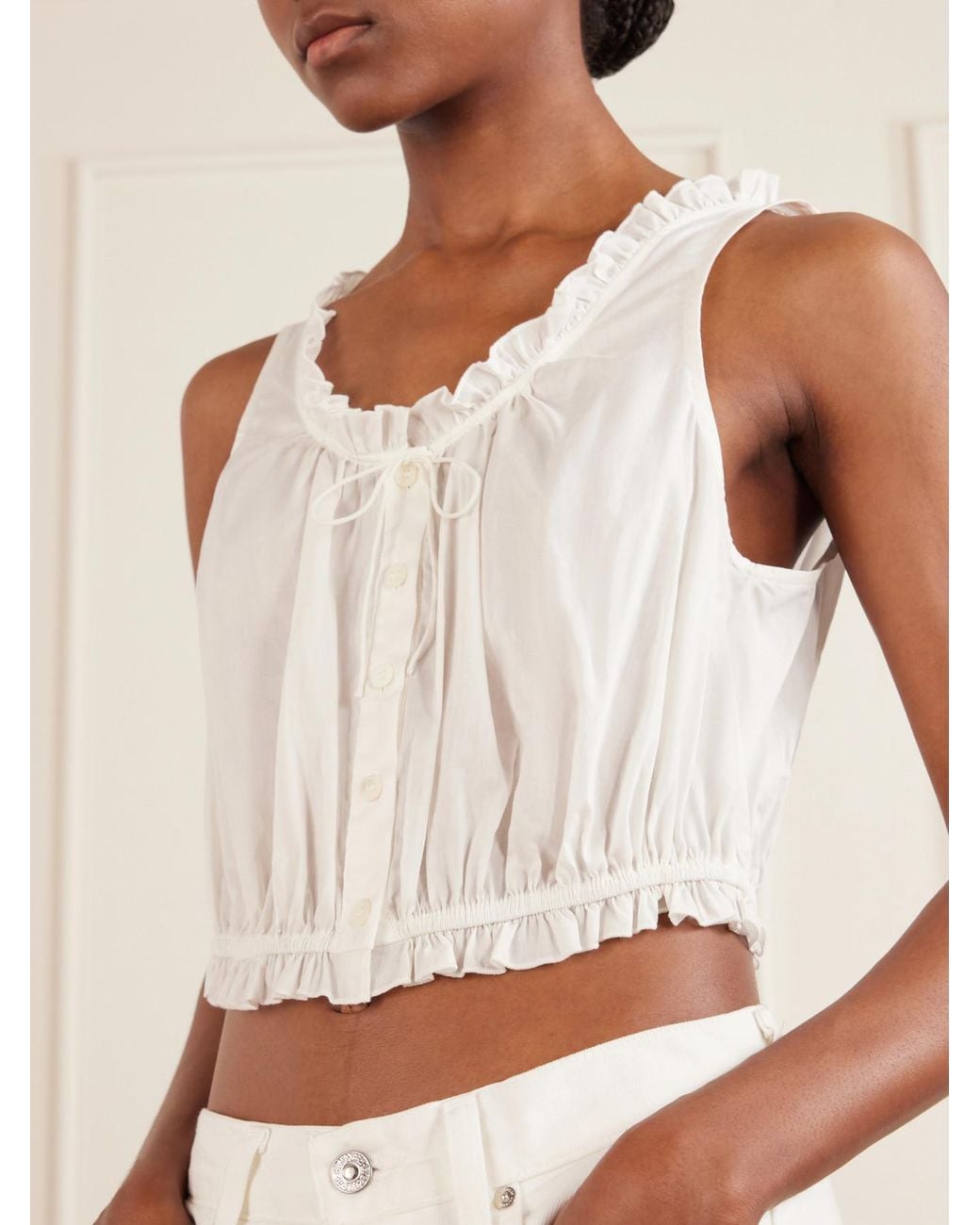 Staud White Sicilia Cropped Cotton Tank