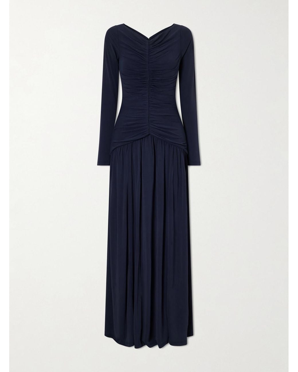 La Ligne Blue Ruched Jersey Maxi Dress