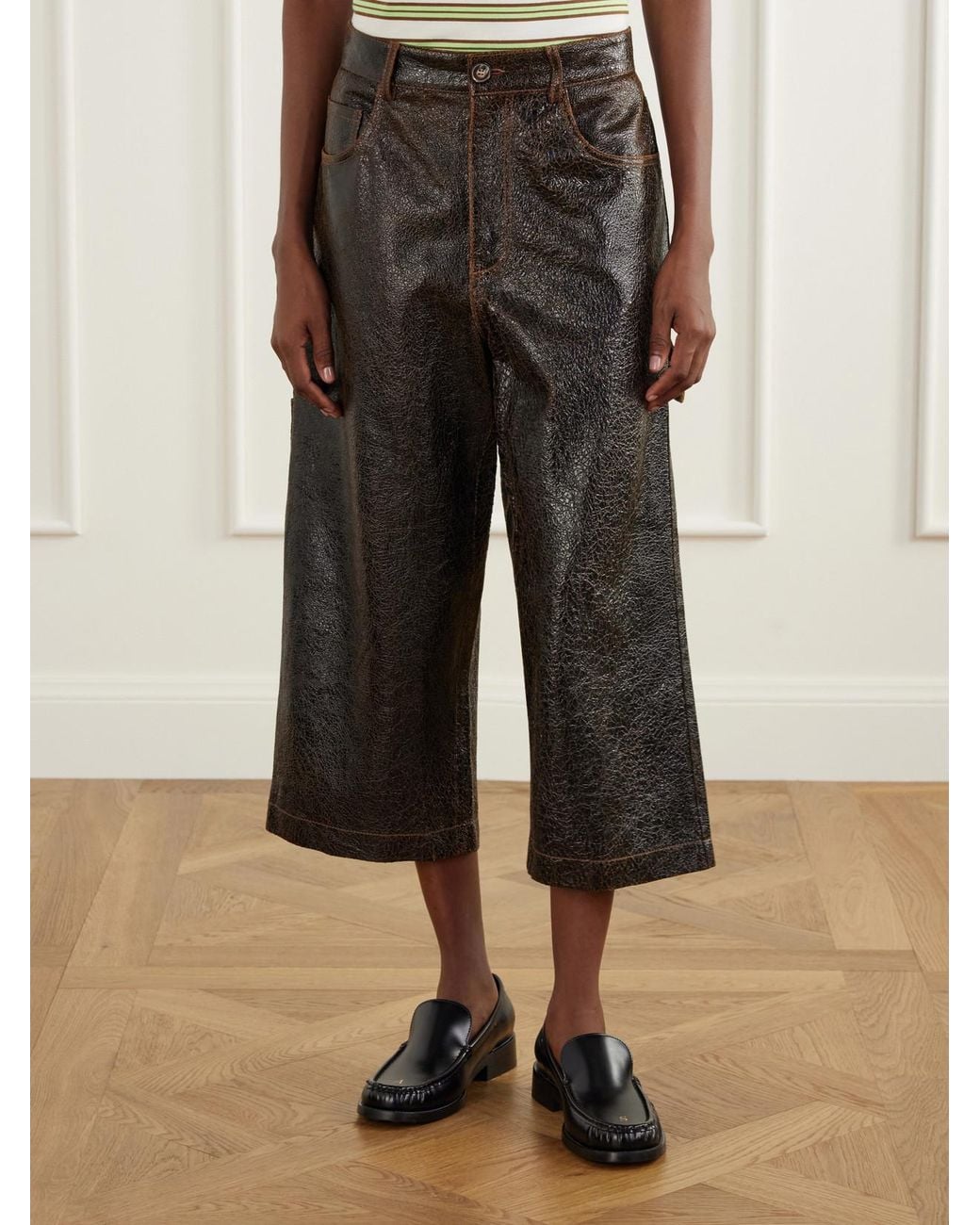Sanderlak Gray Leather Wide-Leg Pants