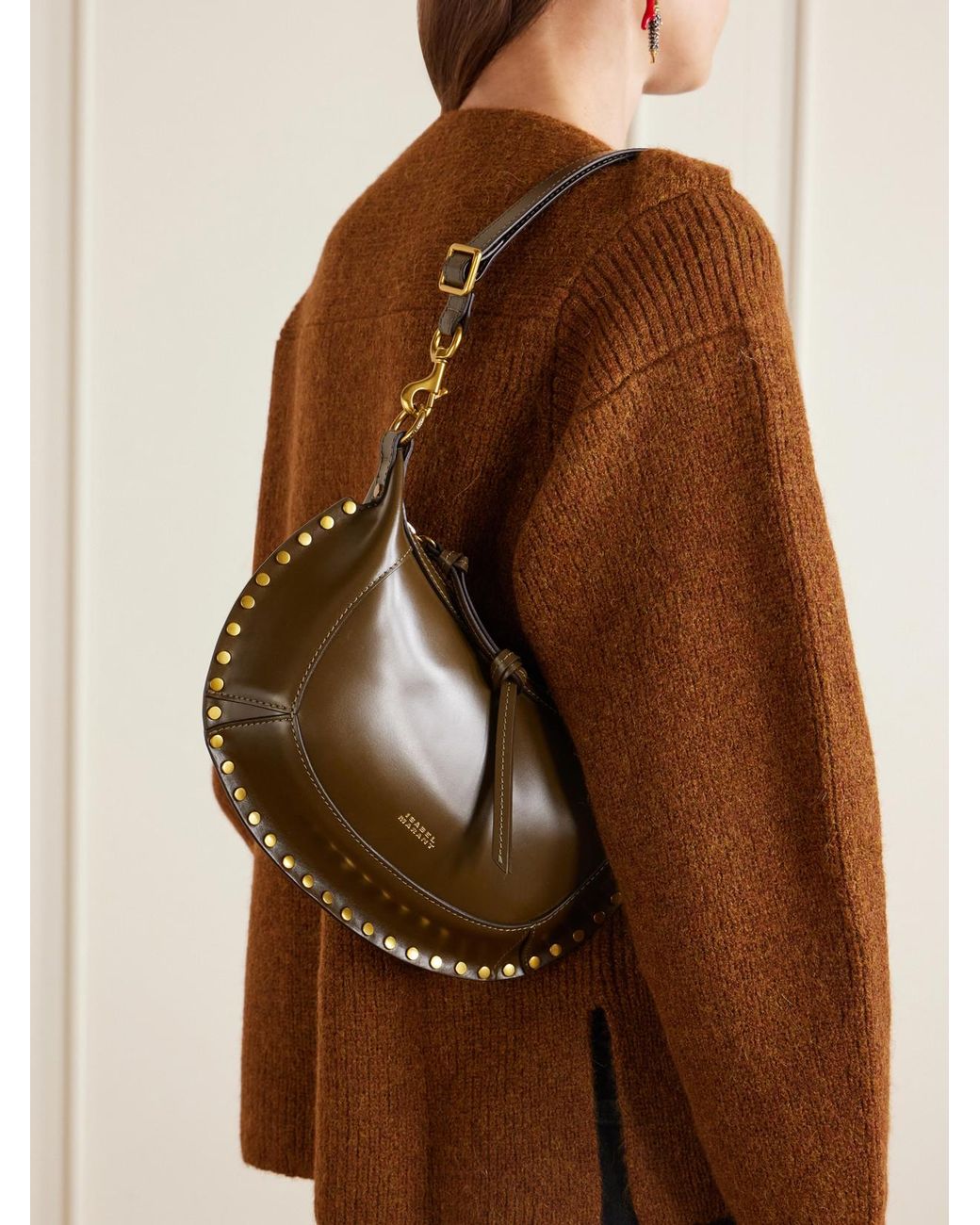 Isabel Marant White Oskan Moon Studded Leather Shoulder Bag