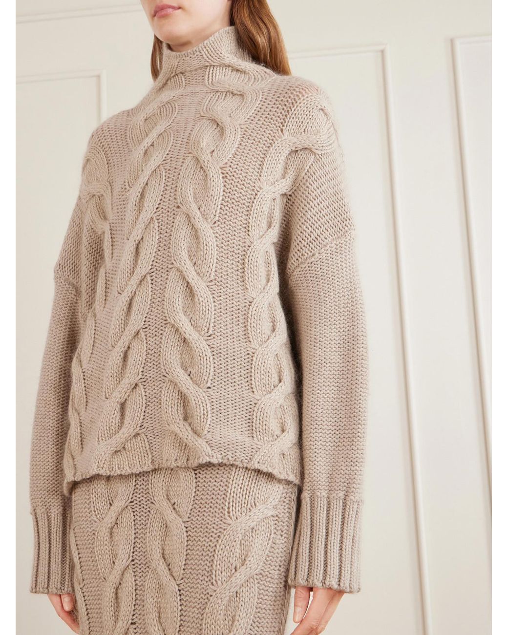 Khaite Natural Nico Cable-Knit Cashmere, Mohair And Silk-Blend Turtleneck Sweater