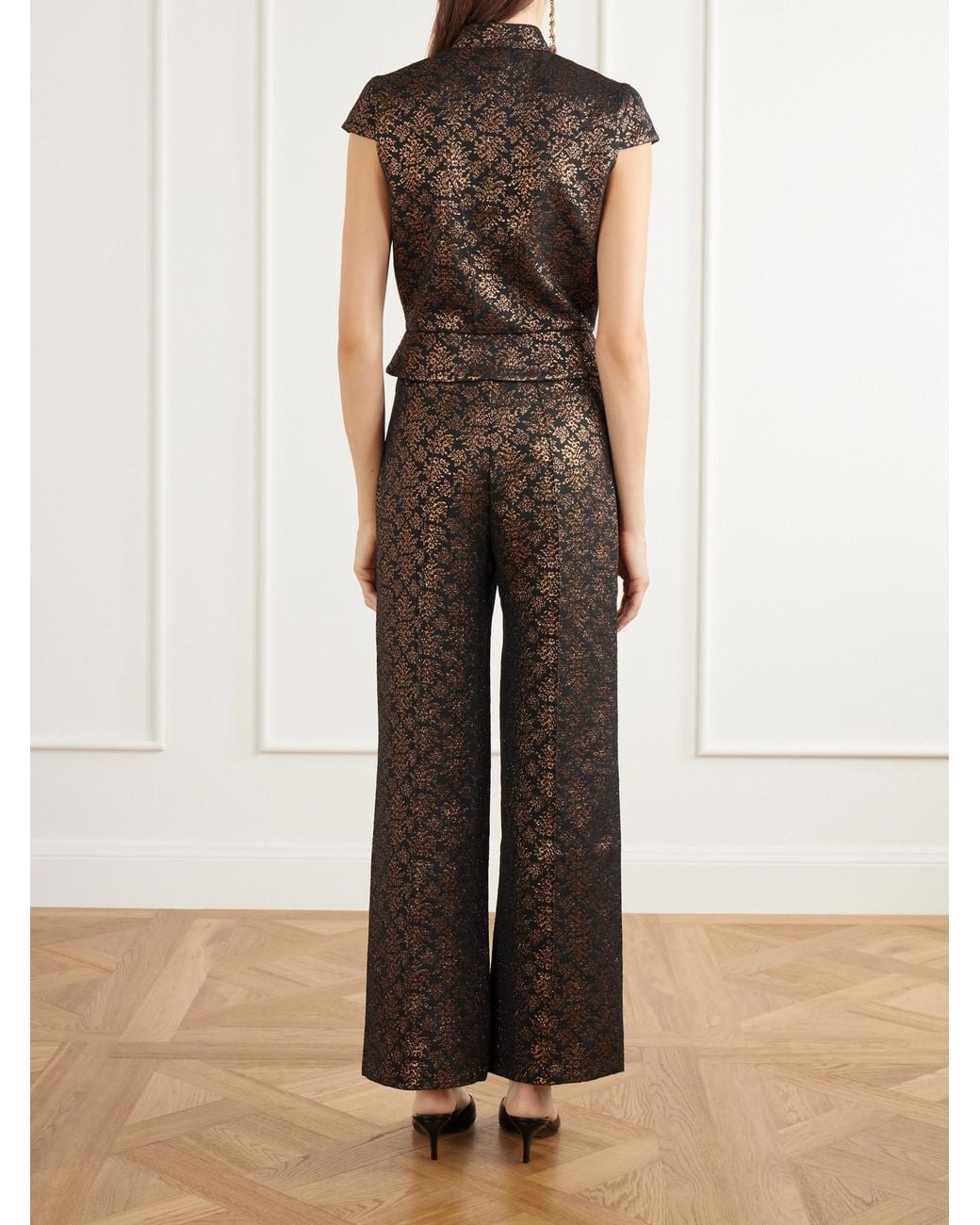 D'Estree Brown Yoshitomo Pintucked Brocade Straight-Leg Pants