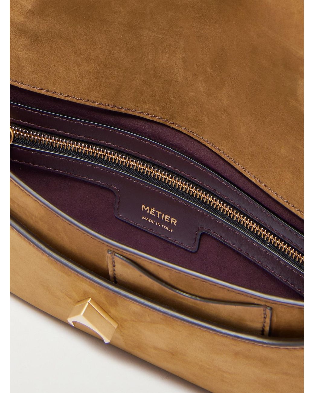 Metier Brown Edge Embellished Suede Clutch