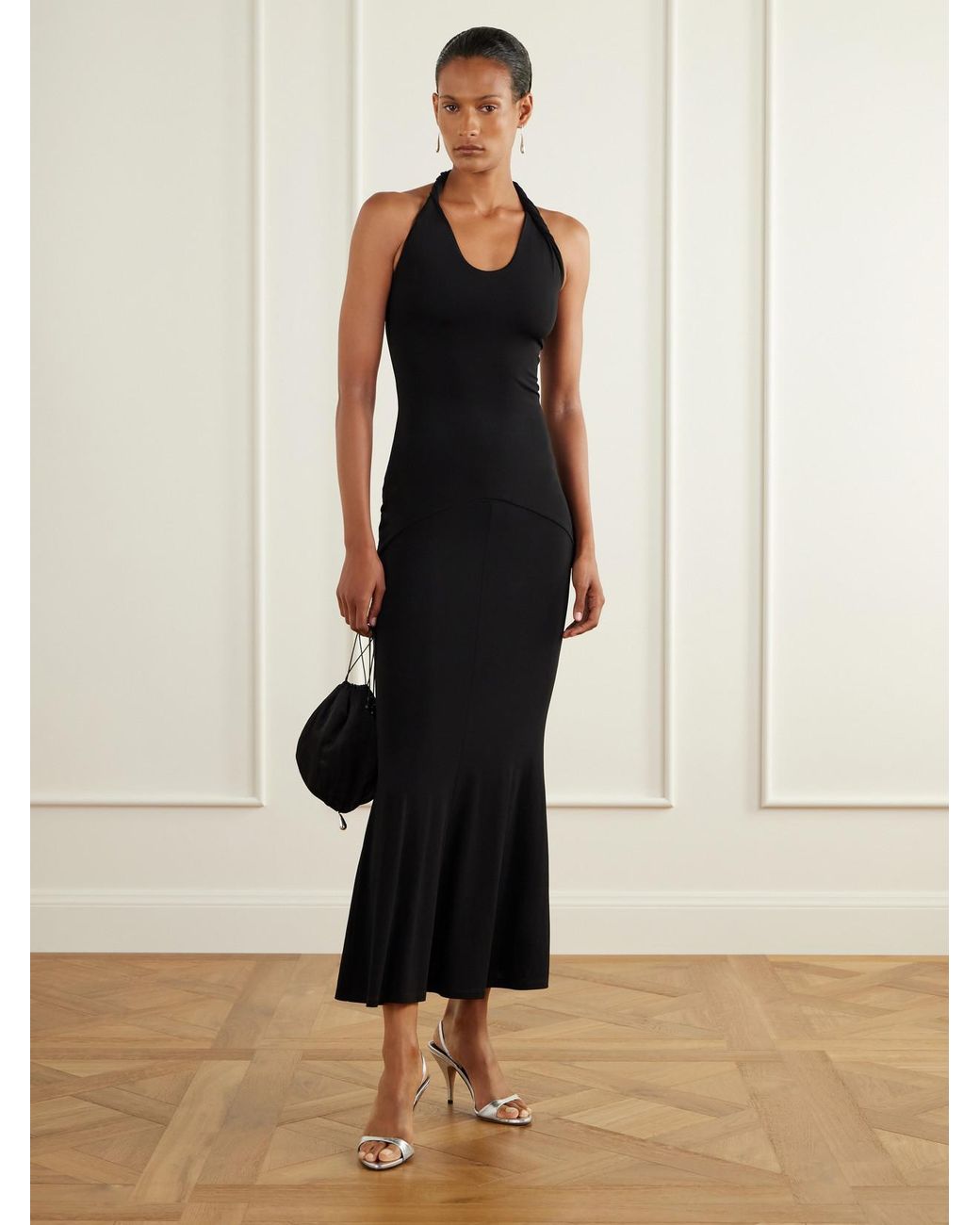 TOVE Black Eleanor Stretch-Jersey Halterneck Midi Dress