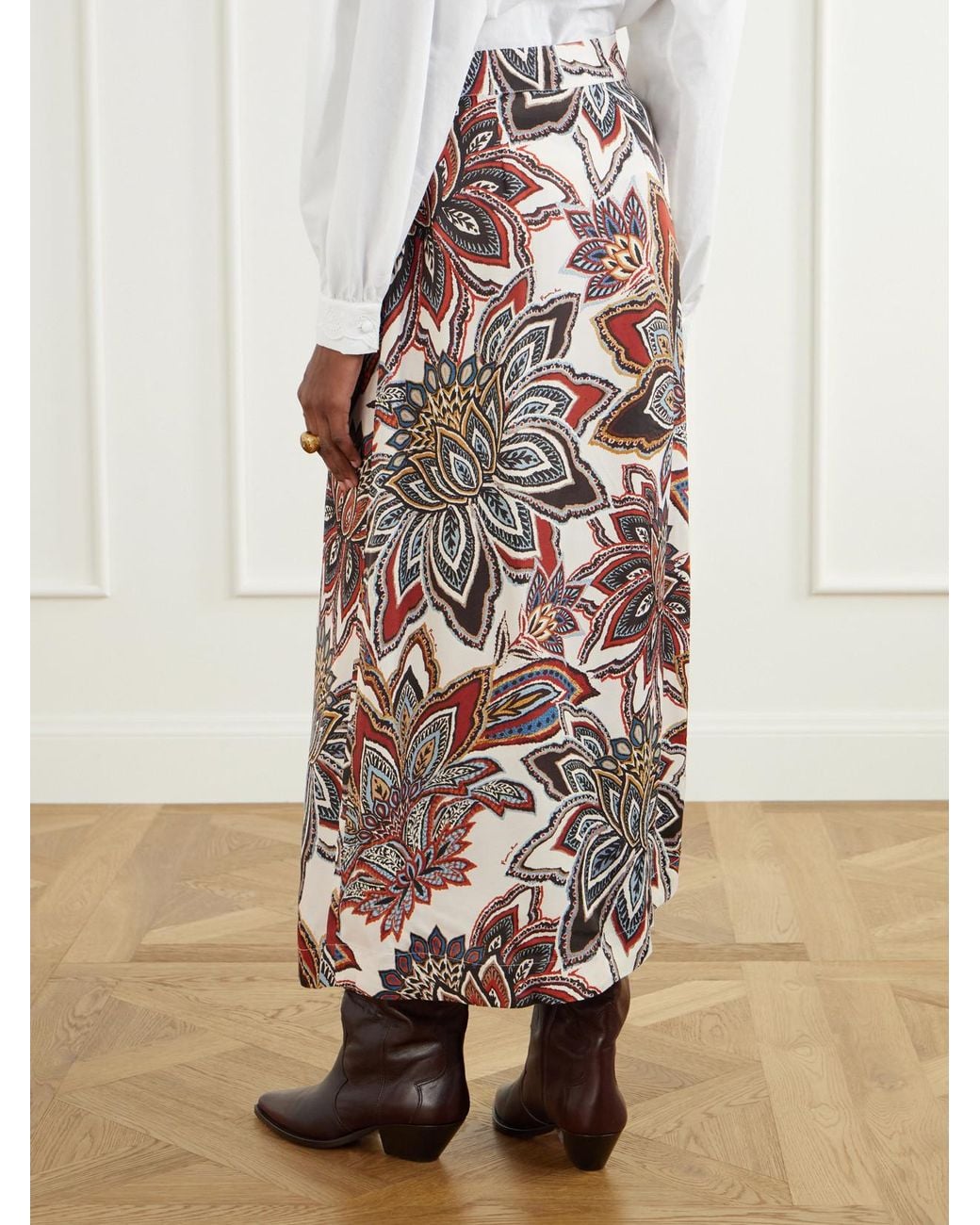 Farm Rio White Floral-Print Satin Maxi Skirt