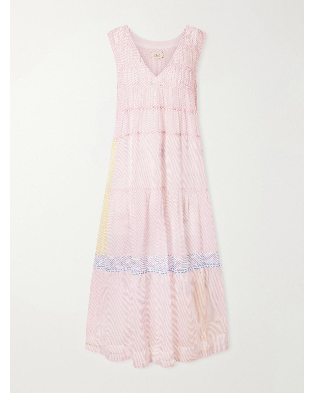 Eka Pink Ember Tie-Detailed Striped Cotton Silk Dress