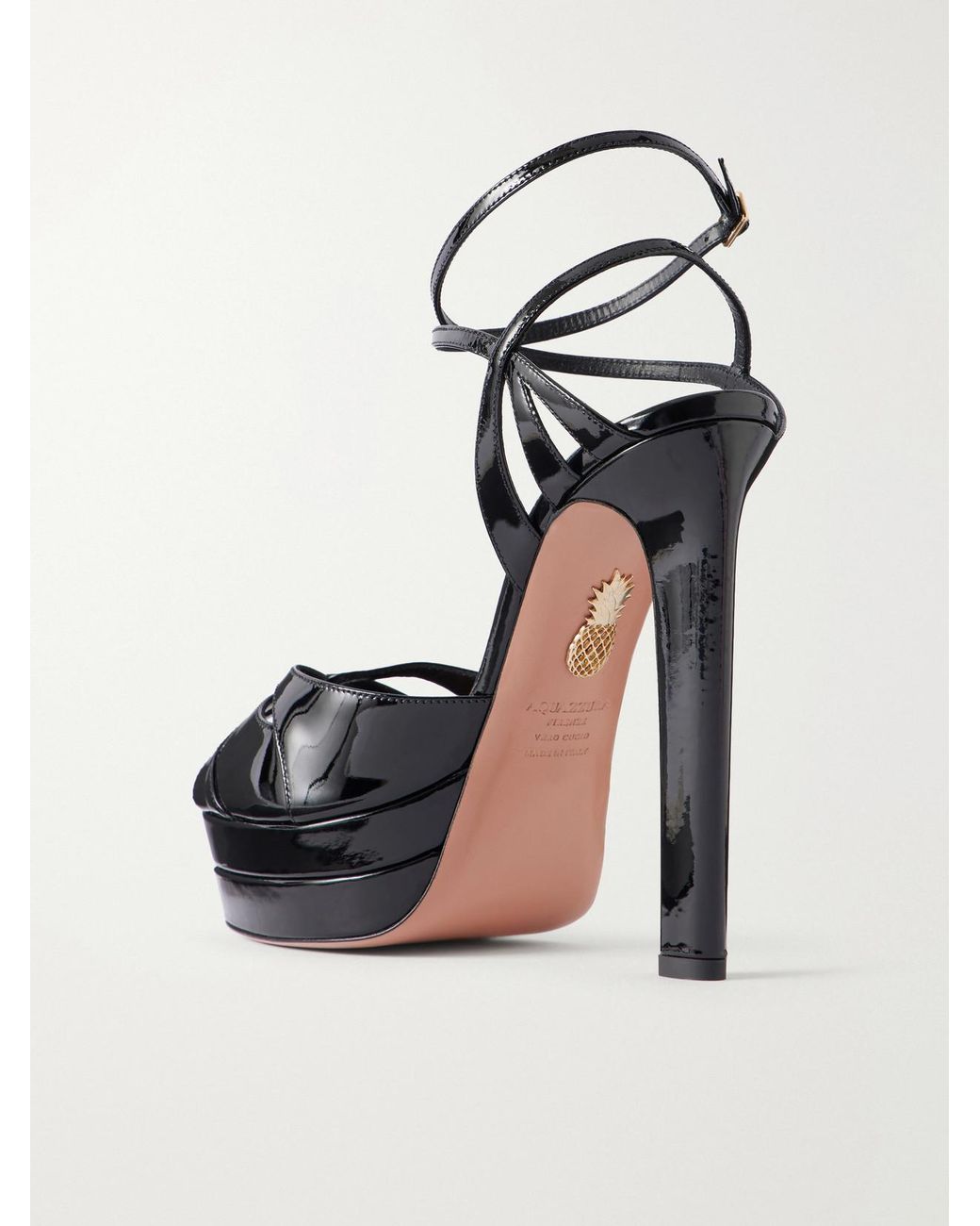 Aquazzura Black Moves 130 Patent-Leather Platform Sandals