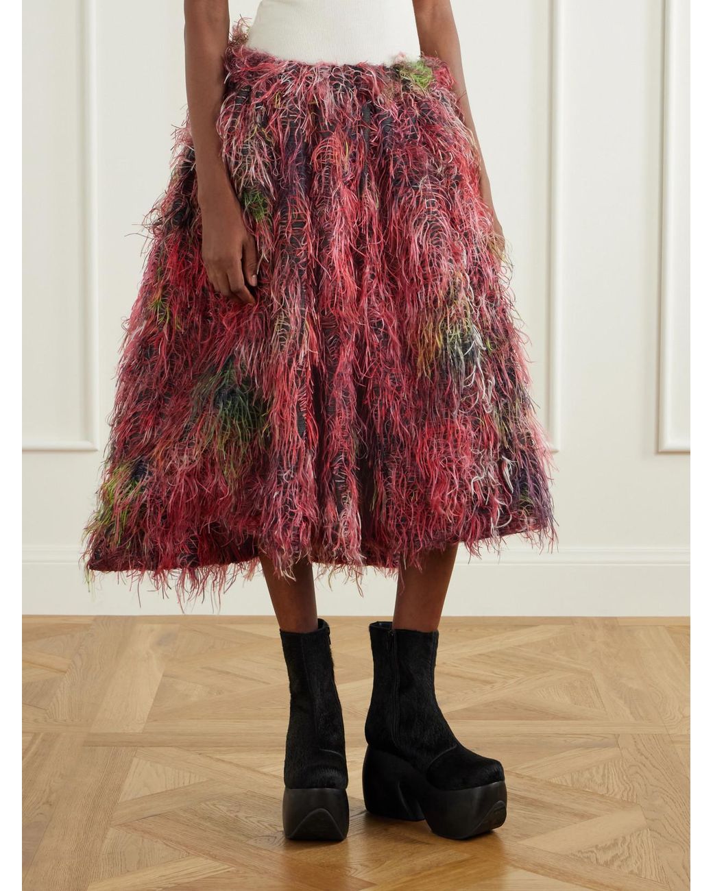 Comme des Garçons Textured Fringed Midi Skirt
