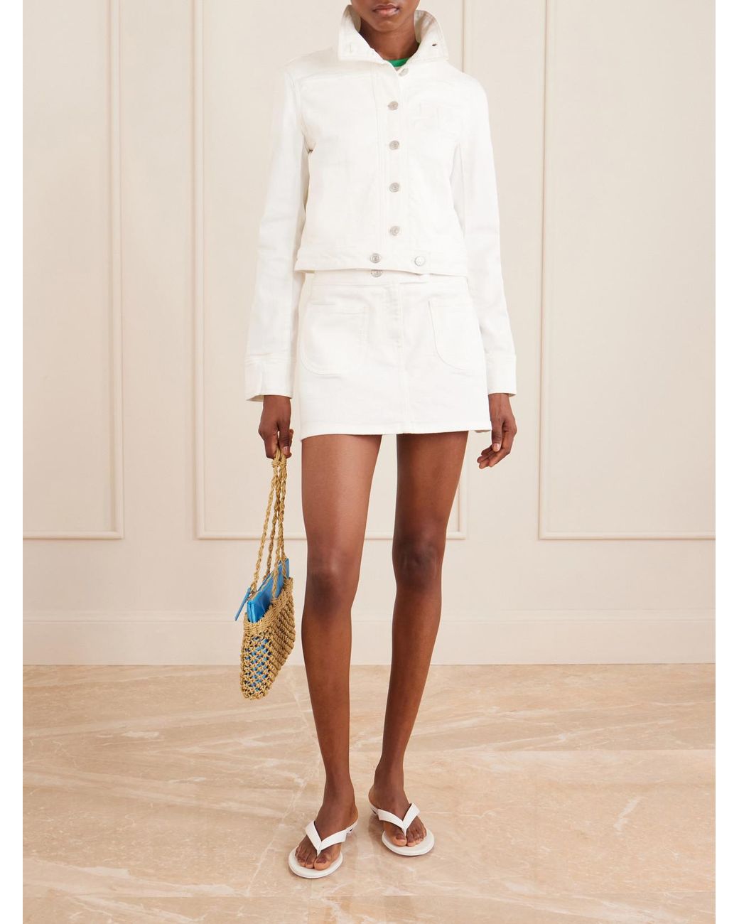 Courreges White Reedition Cropped Logo-Embroidered Denim Jacket
