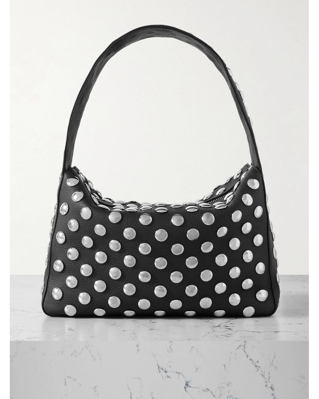 Khaite Black Elena Studded Textured-Leather Shoulder Bag