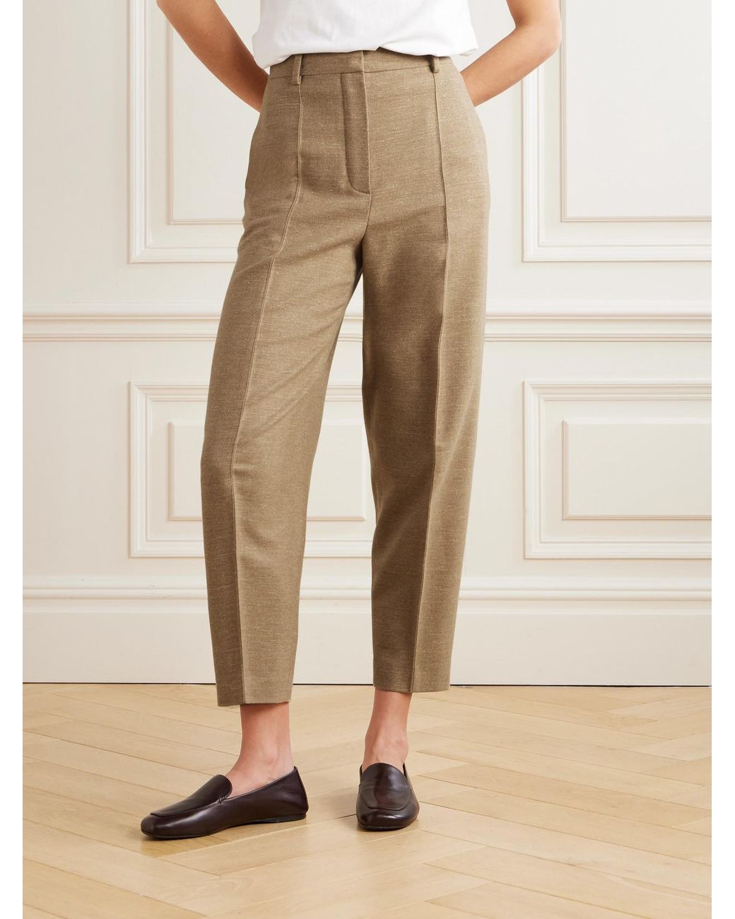 Loro Piana Natural Dan Pleated Wool, Cashmere And Linen-Blend Tapered Pants