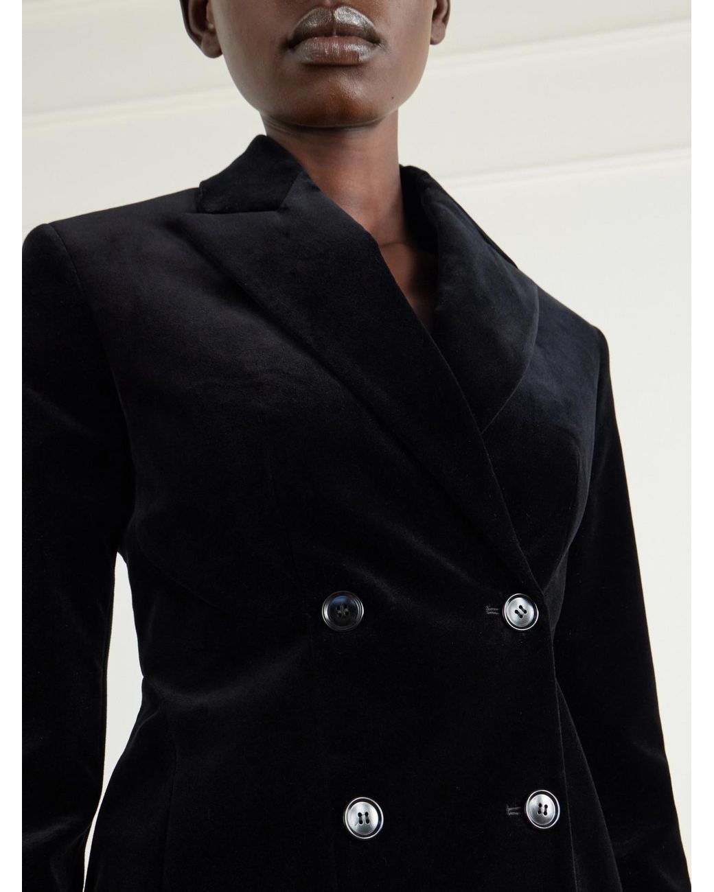 Alaïa Blue Double-Breasted Cotton-Velvet Blazer