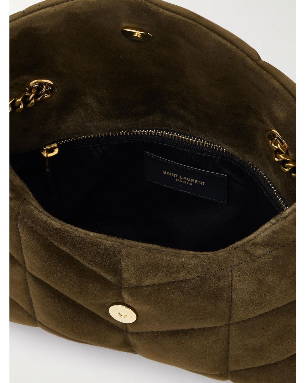 Saint Laurent Brown Toy Puffer Matelassé Leather-Trimmed Suede Shoulder Bag