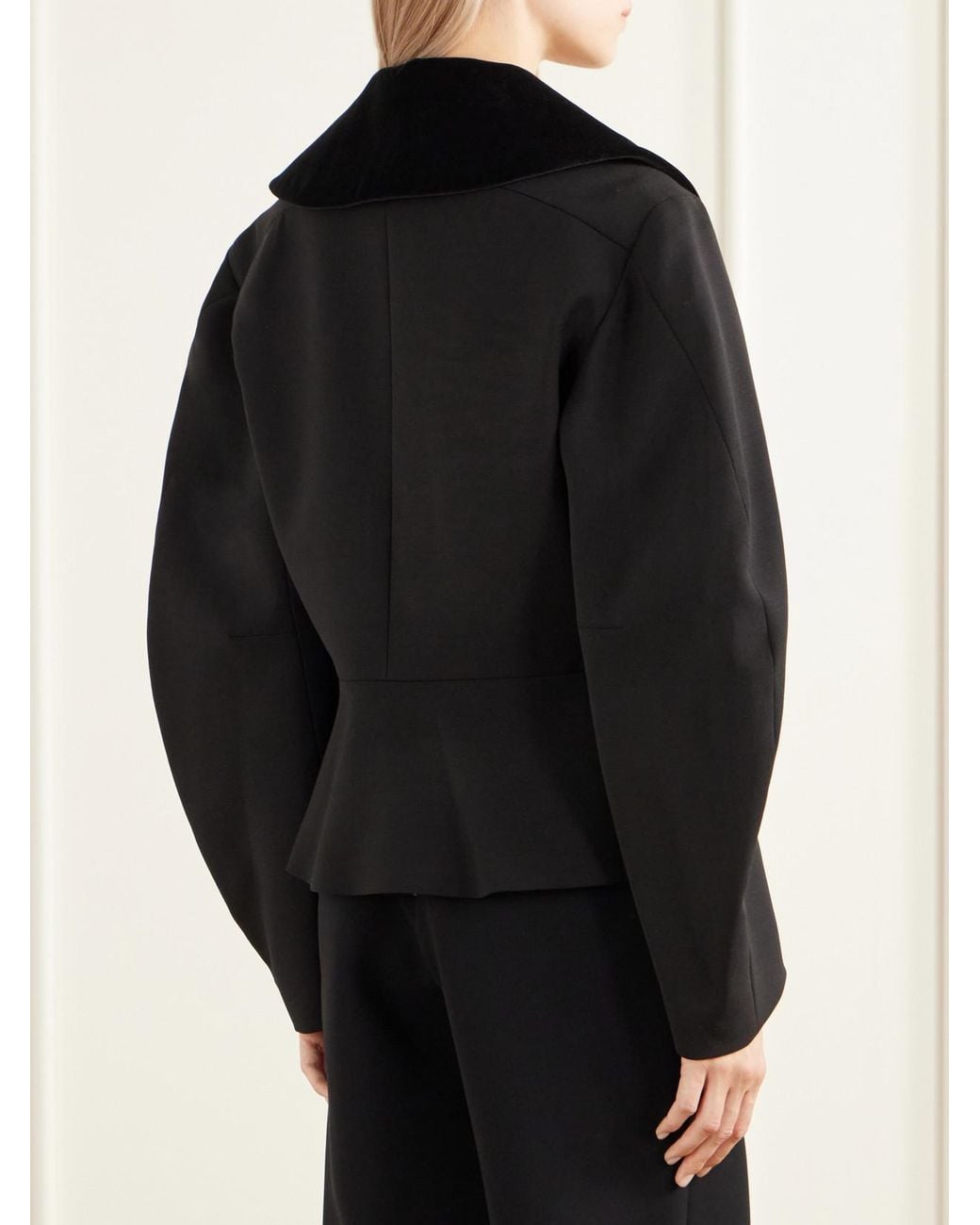 LIBEROWE Blue Jiani Double-Breatsted Velvet-Trimmed Wool-Crepe Jacket
