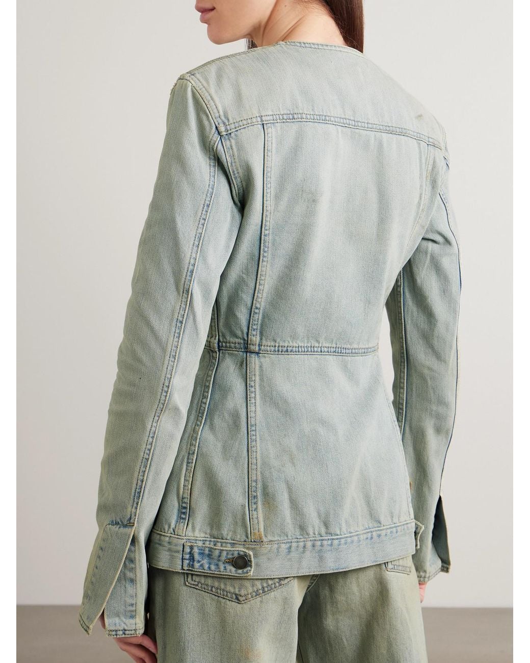 Haikure Blue Temple Distressed Denim Peplum Jacket