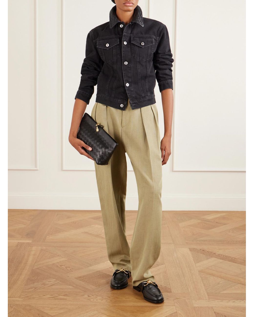 Bottega Veneta Black Andiamo Intrecciato Leather Boat Pouch
