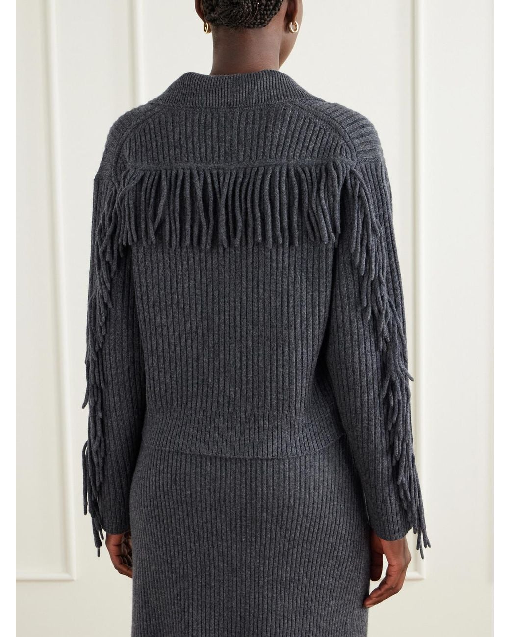 Jonathan Simkhai Blue Natalia Fringed Ribbed Wool And Recycled Cashmere-Blend Polo Sweater