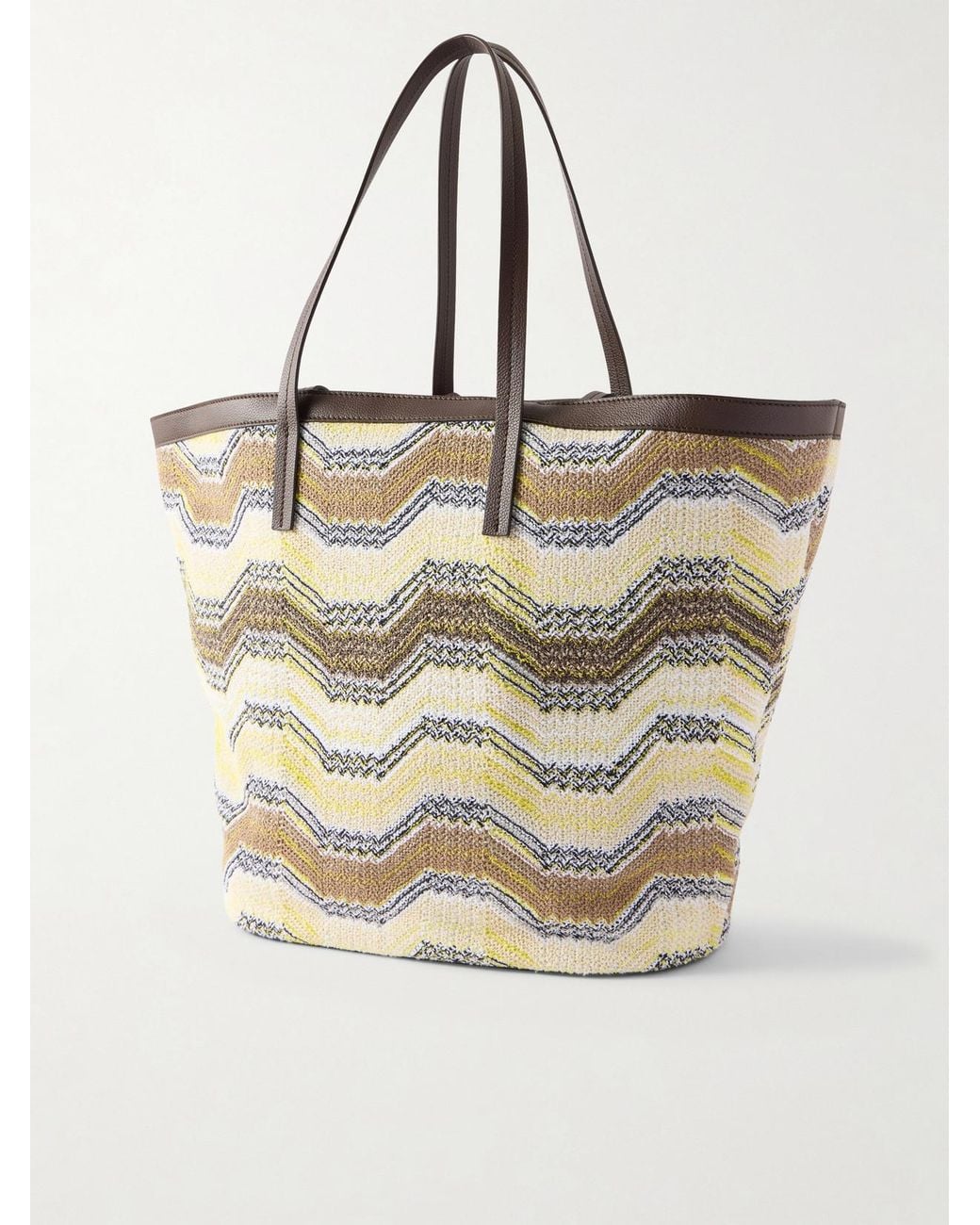 Missoni Natural Leather-Trimmed Striped Woven Tote