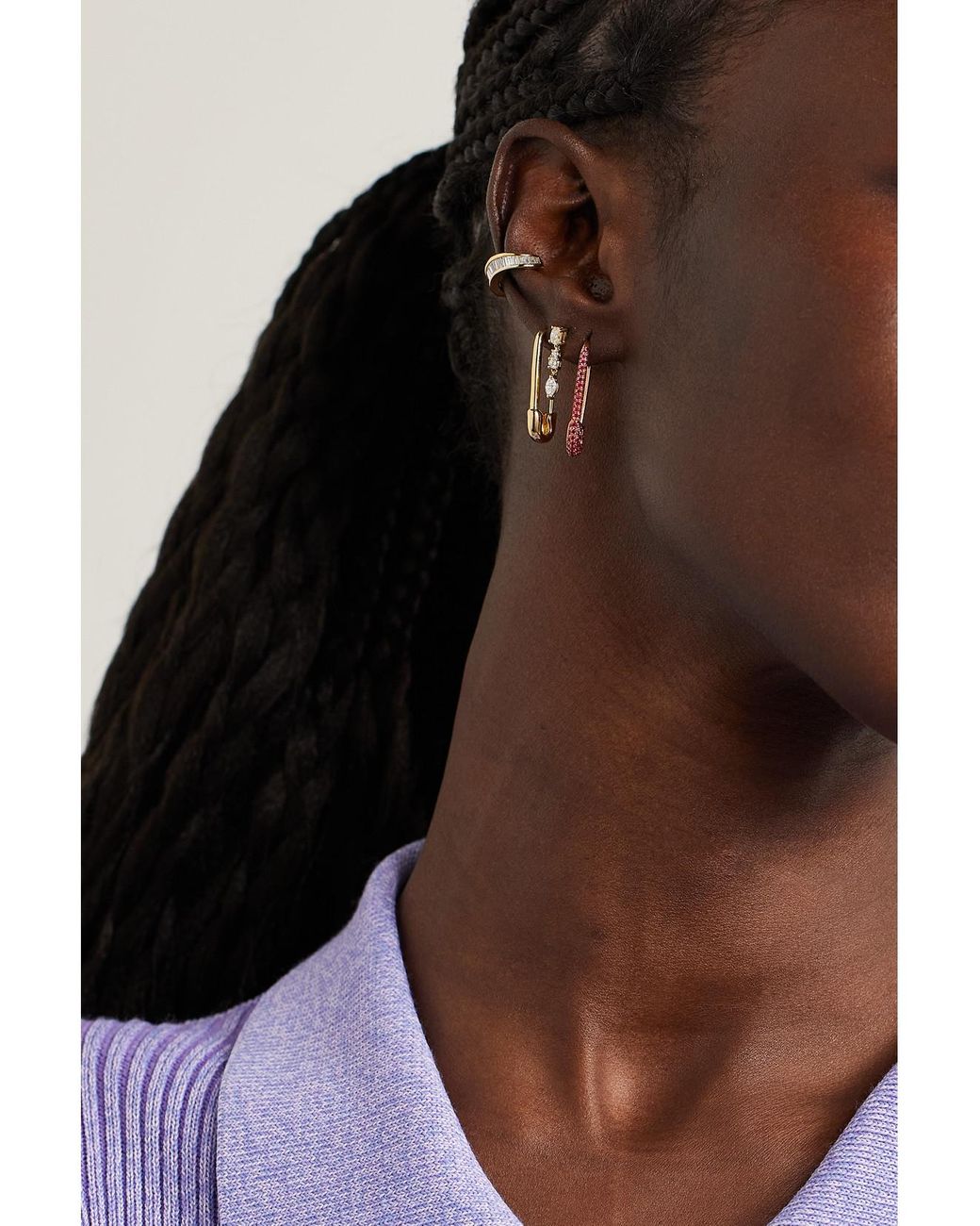Anita Ko White Safety Pin 18-Karat Rose Ruby Single Earring