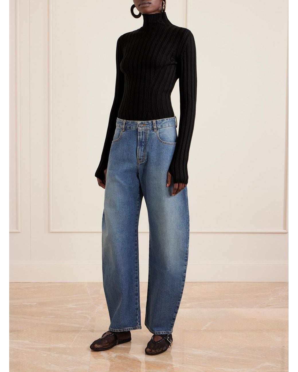 Alaïa Black Ribbed Wool Turtleneck Bodysuit
