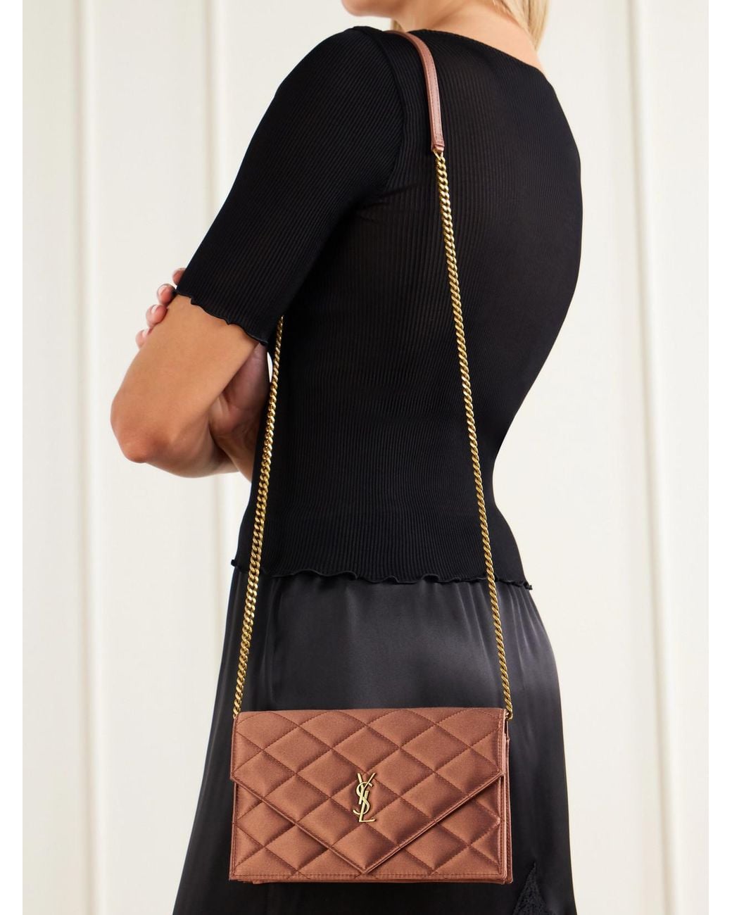 Saint Laurent Pink Paris Quilted Satin Chain Wallet